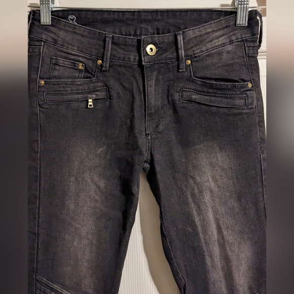 H&M &denim Dark Gray Moto Skinny Jeans 26 Low Waist Ankle Stretchy - Picture 2 of 7